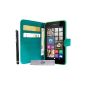 Luxury Wallet Case Cover for Nokia Lumia TURQUOISE 630 635 and 3 + PEN FILM OFFERED!  (Electronic devices)