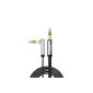 UGREEN Stylish 3.5mm Aux Audio flat cable with 90 ° angled connector, gold-plated contacts in the best sound quality, compatible with iPhone, iPad or smart phones, tablets, media players (1m / 3ft, Black) (Wireless Phone Accessory)