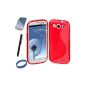 Dealgadget® + Cover / Case for Samsung Galaxy S3 / S3 / S III / i9300 in the S Line Silicone & TPU in RED / RED +2 X Samsung Galaxy S3 / i9300 / S 3 S III i9300 Screen Protector Front Protector, Screen Protector Ultra Clear + 1 X Stylus pen for touch screens and tablet PCs, black + 1x Wristband
