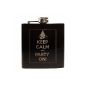 E-Volve Flask Alcohol / Whisky modern style - 6 oz - Stainless steel - Finish Black Gloss - Keep Calm and Party On