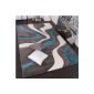 Designer rug with contour cutting Modern Grey Turquoise White