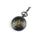 Steampunk Pocket Watch Pendant Roman numeral half Hunter - Antiqued Silver Black with gift box (clock)