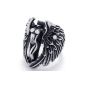 Konov Jewelry Ring Man - Angel Wing - Stainless Steel - Rings - Fantasy - Men and Women - Color Black Silver - With Gift Bag - F21441 - Size 70 (Jewelry)