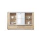Sideboard Arte-M Gate 142 cm - 3 Doors made of glass & MDF wood finish selectable glossy, decor / Front: oak / high-gloss white