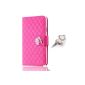 Liming Camellias Series for Samsung Galaxy S5 i9600 Case with Stand Holder folds Bling Glitter Rhinestone Kristal Flower Flower Wallet Folio PU Leather Flower Lattice Grid Flip Pouch Case Cover Protector Skin Case Cover + 1PC Anti Dust Plug (Hot Pink) (Electronics)
