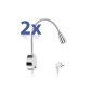 LED reading lamp with flexible gooseneck, warm-white, with switch and plug, 230V AC, polished chrome, of parlat, 2 pieces pack