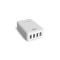 RAVPower Wall Charger USB Power 4 ports (36W / 7.2A, quick charge iSmart, 110 - 240V) - White (Electronics)