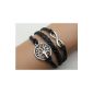 MULBA Infinity & Tree of Life bracelet Silver charm stud bracelet Black Wax Cord Black braided leather cuff bracelet 2549r (jewelry)