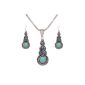 Yazilind Jewellery Gift Tibetan Silver Turquoise Charming Crystal Butterfly Heart Necklace Earrings for women (jewelery)