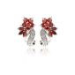 Yazilind dazzling rhodium-plated Red Clear Cut immaculate Zirconia Flower Twisted Claw Stud Earrings (jewelry)