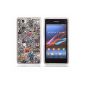 Voguecase® TPU Silicone Cover Case Shell Cover Case Cover For Sony Xperia Z1 Compact (Black cartoon) + Free Stylus Universal random screen (Wireless Phone Accessory)