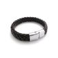 Konov jewelry bracelet, leather stainless steel, braided leather bracelet for Men Women, Brown Silver - width 12mm - length 21.5cm (jewelry)