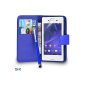 E3 Sony Xperia Blue Premium Leather Wallet Flip Case Pouch Screen Protector + Touch Pen + Big & Chiffon BY SHUKAN®, (BLUE) (Electronics)