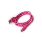 1m Micro USB cable textile braided in pink - charging cable, data cable, charging cable - micro USB for Samsung Galaxy S4, S4 mini, S3, S3 Mini, S2, Sony Xperia, HTC and other smart phones with micro USB port of OKCS (Electronics)