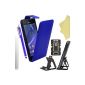 BAAS® Sony Xperia M2 - Blue Case Leather Flip Case Cover + 2X Screen Protector + Stylus for Capacitive Touchscreen + Office Support (Electronics)