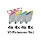 20x XL ink cartridges for Epson Stylus SX218 SX400 SX405 SX400WiFi SX405WiFi SX410 SX415 SX417 SX510W SX515W T0711 T0712 T0713 T0714 SX600FW SX610FW - Sparset (8x Black, 4x Cyan, Magenta 4x, 4x Yellow) (Electronics)