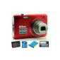 Nikon Coolpix S3100 Red Digital Camera (14 Megapixel, 5x optical zoom, 6.7 cm (2.7 inch) display, HD video function.) - Incl. Leather case, 4GB SDHC Card Class 6, 2nd-OEM Battery & Protector (Electronics)