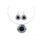 Vintage Yazilind ethnic Tibetan silver round Declaration Carve Bib Necklace Black Turquoise earrings (Jewelry)