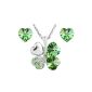 Le Premium® Jewelry Set four leaf clover shaped necklace + earring stud heart Swarovski peridot green crystals (jewelry)