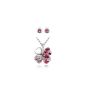 Parure Necklace and Ear Stud Clover 4 leaf Heart Lucky Crystal Swarovski and plated chain 18K white gold - Rose (Jewelry)