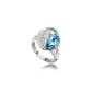 Ring heart & metal sheet plated 18K white gold and blue Swarovski crystal clear azure Ref.RSZ03000SB, Size-53 (Jewelry)