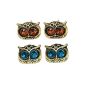 2for1 Ser New style popular Retro Vintage Jewelry Bronze vintage cute blue and amber Eye Bronze Owl Stud Earrings (jewelry)