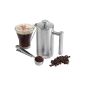 VonShef double coffee thick stainless steel satin finish keeps coffee hot.  It is available in sizes 3, 6 and 8 cups (3 cups w / measuring spoon and sealing cap)