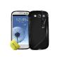 TPU Silicone Gel Case Wave S-Series Case Cover For Samsung Galaxy S3 III i9300 + Stylus + Screen Protector AOA CasesTM (Black) (Wireless Phone Accessory)