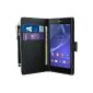 BAAS® Sony Xperia Z2 - Black Leather Case Wallet Case Cover + 2 x Screen Protector + Stylus For Touch Screen (Electronics)