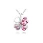 Woman Crystal Four Leaf Clover Necklace Lucky Crystal and Chain chain 18 inches White Gold Plated Pink Carats- 18 (Jewelry)