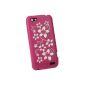 iGadgitz Pink Silicone Case Cover with White Flowers for HTC One V Primo T320e Android Smartphone + Screen Protector (Wireless Phone Accessory)