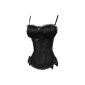 Dissa Spaghetti Strap Bowknot Deman corsage corset with G-string, Black (Textiles)