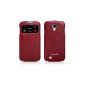 Luxury leather case with S-View Window for Samsung Galaxy S4 / I9500 / I9505 / I9506 LTE + / model: Luxury / foldable / ultraslim / genuine leather / Flip Case / Color: Red (Electronics)