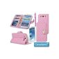Galaxy S3 Case, Galaxy S3 Case, Case Land 3D crystal flower Smart Grid Layout Flip Soft Leather Cover Case with Credit Card Slots for Samsung Galaxy S3 i9300 with 1 screen protector and a stylus Pink (Wireless Phone Accessory)