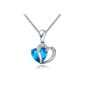 Floray Ladies Blue Heart crystal with silver heart pendant necklace with beauty, sterling silver chains.  Length: 45cm (jewelry)