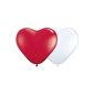 25 red and 25 white heart balloons Ø 25 cm - with Aufblashilfe - partydiscount24®