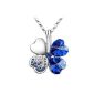 Exquisite Crystal Four Leaf Clover Flower Heart Pendant Necklace Silver necklace with Austrian crystals Sapphire Blue (jewelry)