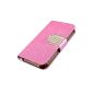 VCOER Glamour Luxury Case Rabat PU Leather Powder Sparkling Rhinestone Magnetic Clasp with Vivid for Apple iPhone 4 / 4S Rose