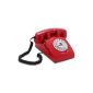 Opis 60s cable - Retro phone sixties vintage design with dial and metal bell (red) (Office supplies & stationery)