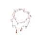 Necklace leather cord pink freshwater pearl white, silver, glass stones (jewelery)