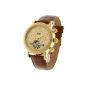 Yves Camani Gents automatic leather strap mineral glass NAUTILUS gold / brown YC1023-A (clock)
