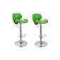 Duhome 0255 Set of 2 bar stools upholstered in synthetic leather height adjustable backrest with Green