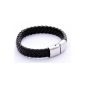 Dondon men's leather strap black braided with stainless steel closure