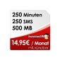 DeutschlandSIM SMART 250 [SIM and Micro-SIM] monthly cancellable (500MB data-Flat, 250 free minutes, 250 free SMS, 14,95 Euro / month, 15ct consequence minute price) Vodafone network (optional)