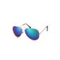 Aviator Sunglasses - Pilot - Fbi - Gold Frame - Glass Mirror Effect Blue Green - Fashion Trend (Clothing)