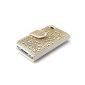 kwmobile® Rhinestone iPhone 4 / 4S - Leather WHITE / GOLD Strass (Wireless Phone Accessory)