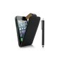 5S Phone Case Black PU Leather Case With Stylus Flip Cover (Electronics)