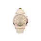 JSDDE watches, New Women's Fashion Geneva Roman numerals Leather Analog Quartz Wrist Watches (Beige) (clock)