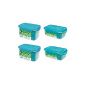 Lock & Lock food storage boxes Set of 4 in 2 different sizes, 920 ml and 1.5 liter, made of plastic with green cover, set by Danto® (household goods)