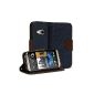 GMYLE (R) Classic Case Pouch for HTC One mini 2 (M8 mini) - Navy Cross & Brown Pattern PU Leather Flip Case Cover Cases (Wireless Phone Accessory)